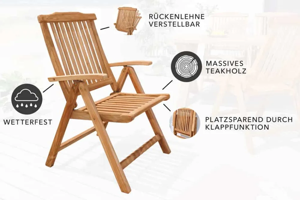 Riess-Ambiente Mehr...|Massivholz Gartenmöbel > Massiver Gartenstuhl EMPIRE TEAK Teakholz klappbar