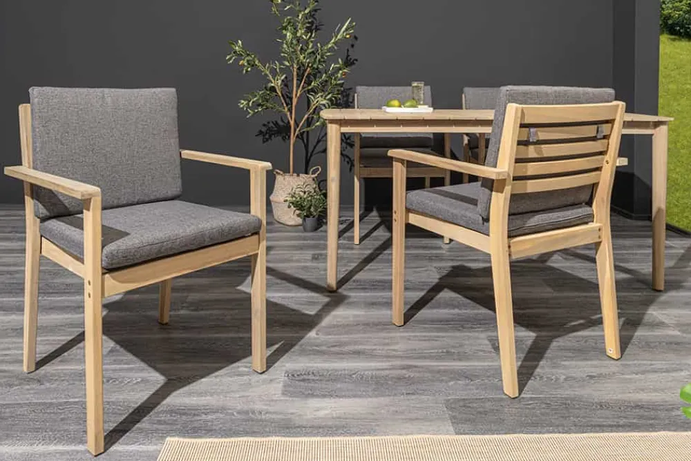 Riess-Ambiente Haus & Garten|Mehr... > Massiver Gartenstuhl KOPENHAGEN natur Akazienholz anthrazit In- und Outdoor inkl. Kissen