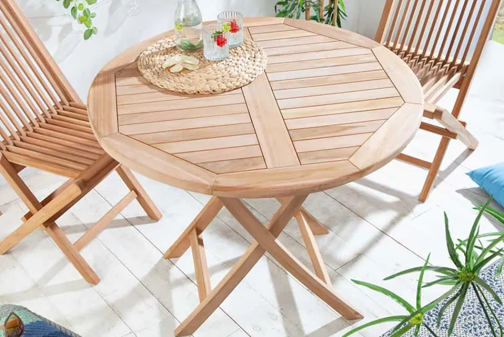 Riess-Ambiente Mehr...|Massivholz Gartenmöbel > Massiver Gartentisch EMPIRE TEAK 90cm Teakholz rund klappbar Balkontisch Outdoor