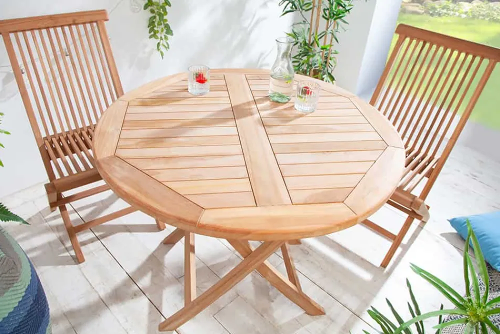 Riess-Ambiente Mehr...|Massivholz Gartenmöbel > Massiver Gartentisch EMPIRE TEAK 90cm Teakholz rund klappbar Balkontisch Outdoor