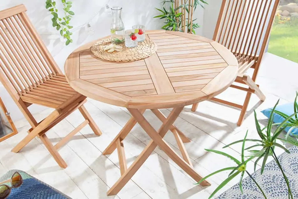 Riess-Ambiente Mehr...|Massivholz Gartenmöbel > Massiver Gartentisch EMPIRE TEAK 90cm Teakholz rund klappbar Balkontisch Outdoor