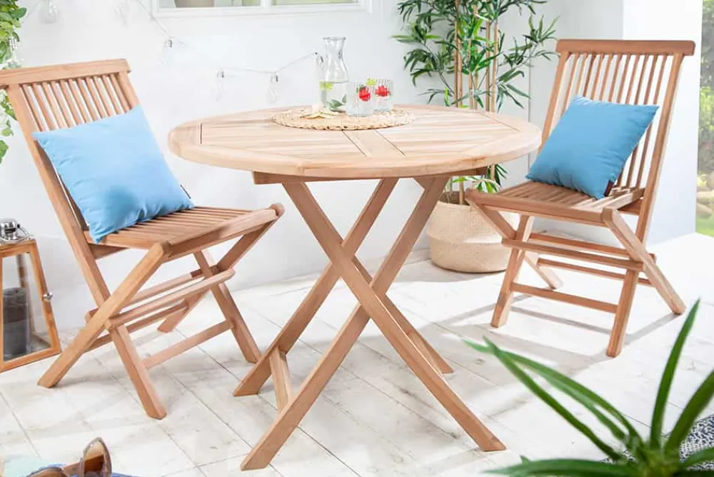 Riess-Ambiente Mehr...|Massivholz Gartenmöbel > Massiver Gartentisch EMPIRE TEAK 90cm Teakholz rund klappbar Balkontisch Outdoor