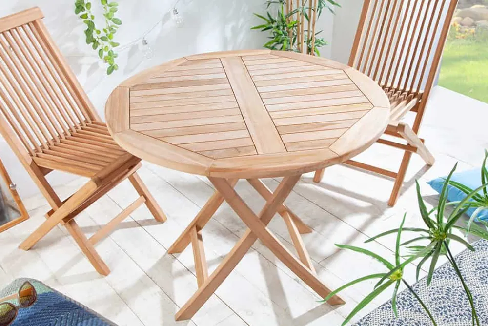 Riess-Ambiente Mehr...|Massivholz Gartenmöbel > Massiver Gartentisch EMPIRE TEAK 90cm Teakholz rund klappbar Balkontisch Outdoor