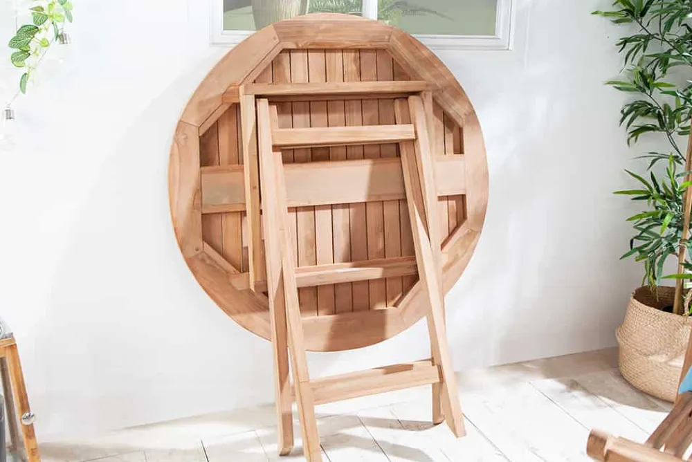 Riess-Ambiente Mehr...|Massivholz Gartenmöbel > Massiver Gartentisch EMPIRE TEAK 90cm Teakholz rund klappbar Balkontisch Outdoor
