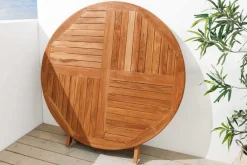 Riess-Ambiente Mehr...|Massivholz Gartenmöbel > Massiver Gartentisch EMPIRE TEAK 120cm natur Teakholz rund klappbar Outdoor Balkontisch