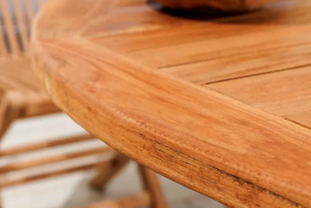 Riess-Ambiente Mehr...|Massivholz Gartenmöbel > Massiver Gartentisch EMPIRE TEAK 120cm natur Teakholz rund klappbar Outdoor Balkontisch