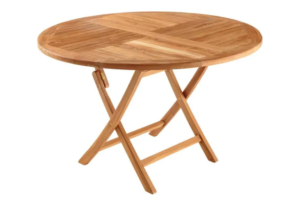 Riess-Ambiente Mehr...|Massivholz Gartenmöbel > Massiver Gartentisch EMPIRE TEAK 120cm natur Teakholz rund klappbar Outdoor Balkontisch