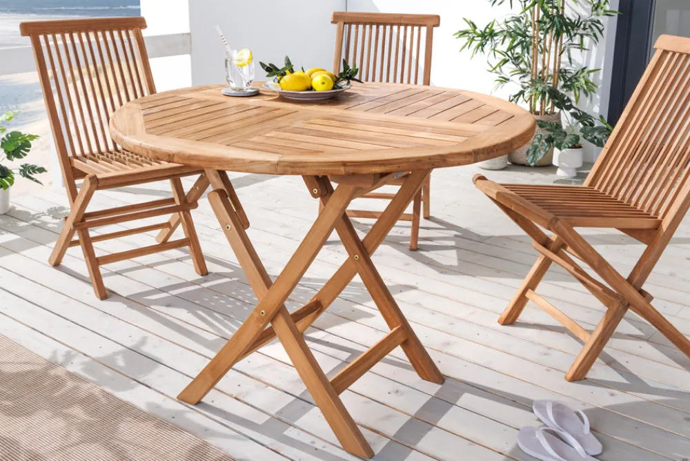 Riess-Ambiente Mehr...|Massivholz Gartenmöbel > Massiver Gartentisch EMPIRE TEAK 100cm natur Teakholz rund klappbar Outdoor Balkontisch