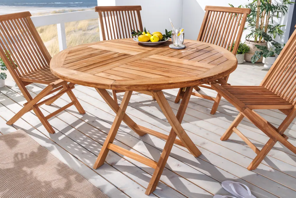 Riess-Ambiente Mehr...|Massivholz Gartenmöbel > Massiver Gartentisch EMPIRE TEAK 100cm natur Teakholz rund klappbar Outdoor Balkontisch