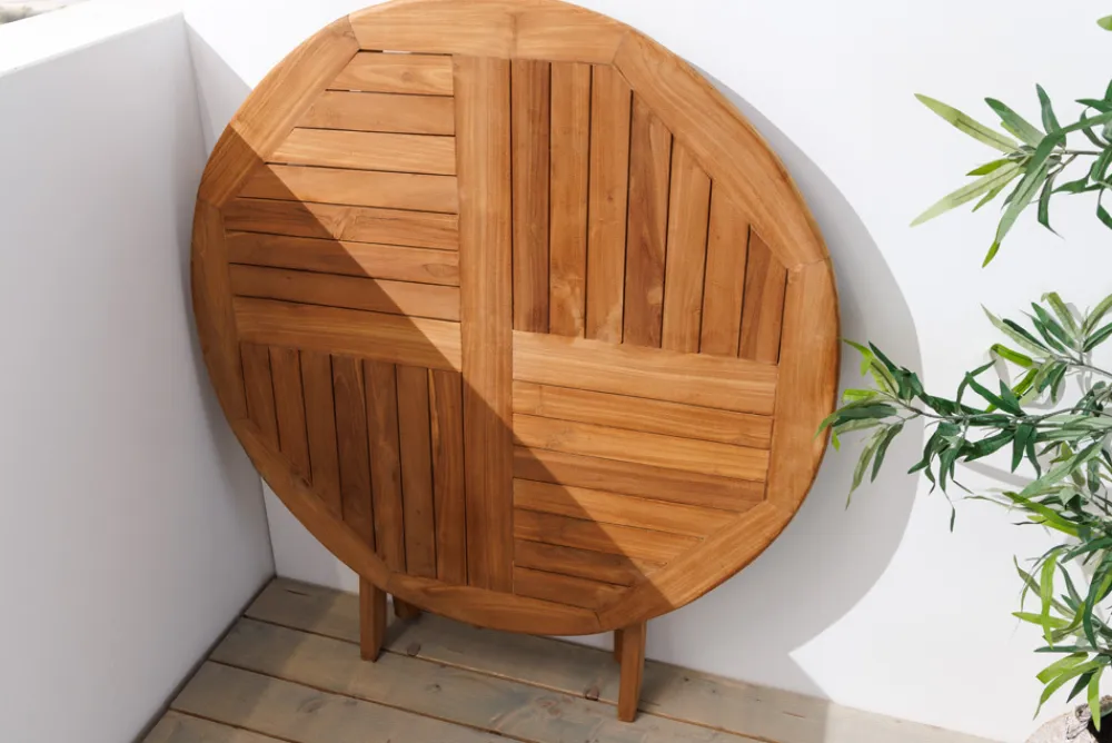 Riess-Ambiente Mehr...|Massivholz Gartenmöbel > Massiver Gartentisch EMPIRE TEAK 100cm natur Teakholz rund klappbar Outdoor Balkontisch
