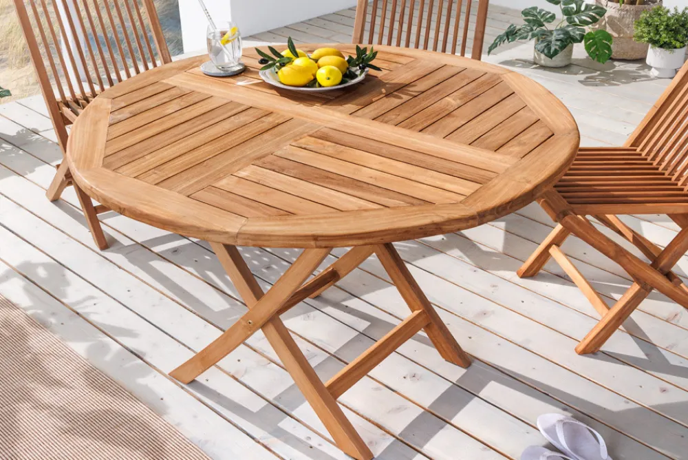 Riess-Ambiente Mehr...|Massivholz Gartenmöbel > Massiver Gartentisch EMPIRE TEAK 100cm natur Teakholz rund klappbar Outdoor Balkontisch