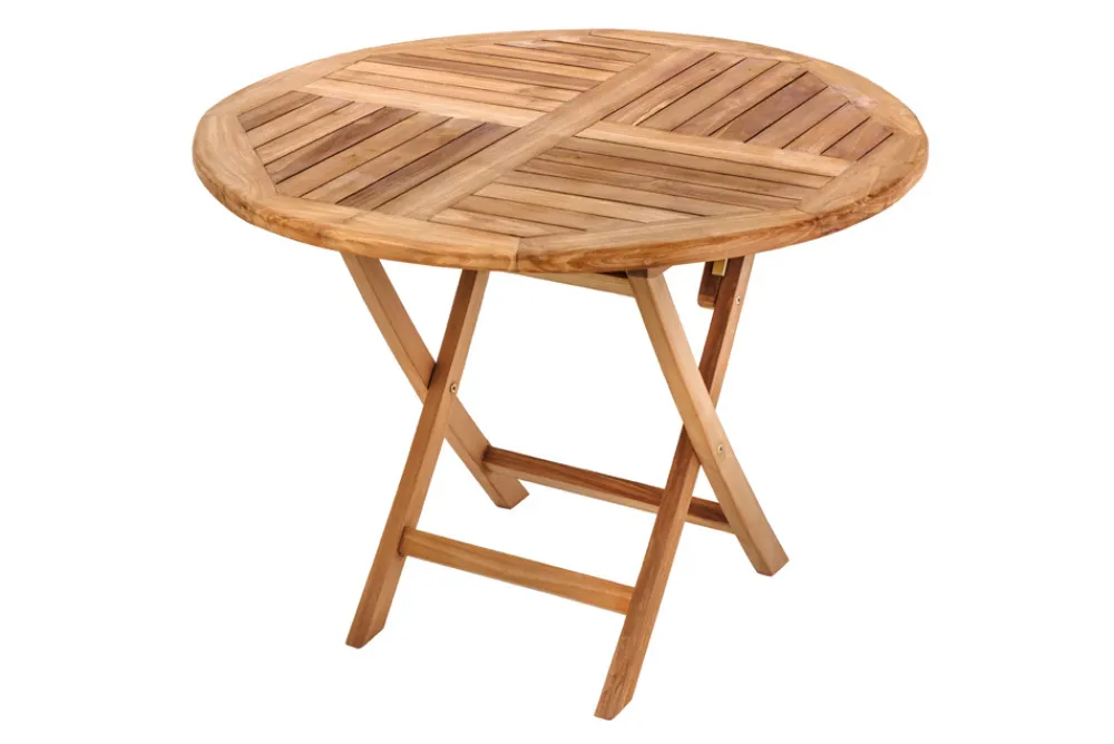 Riess-Ambiente Mehr...|Massivholz Gartenmöbel > Massiver Gartentisch EMPIRE TEAK 100cm natur Teakholz rund klappbar Outdoor Balkontisch