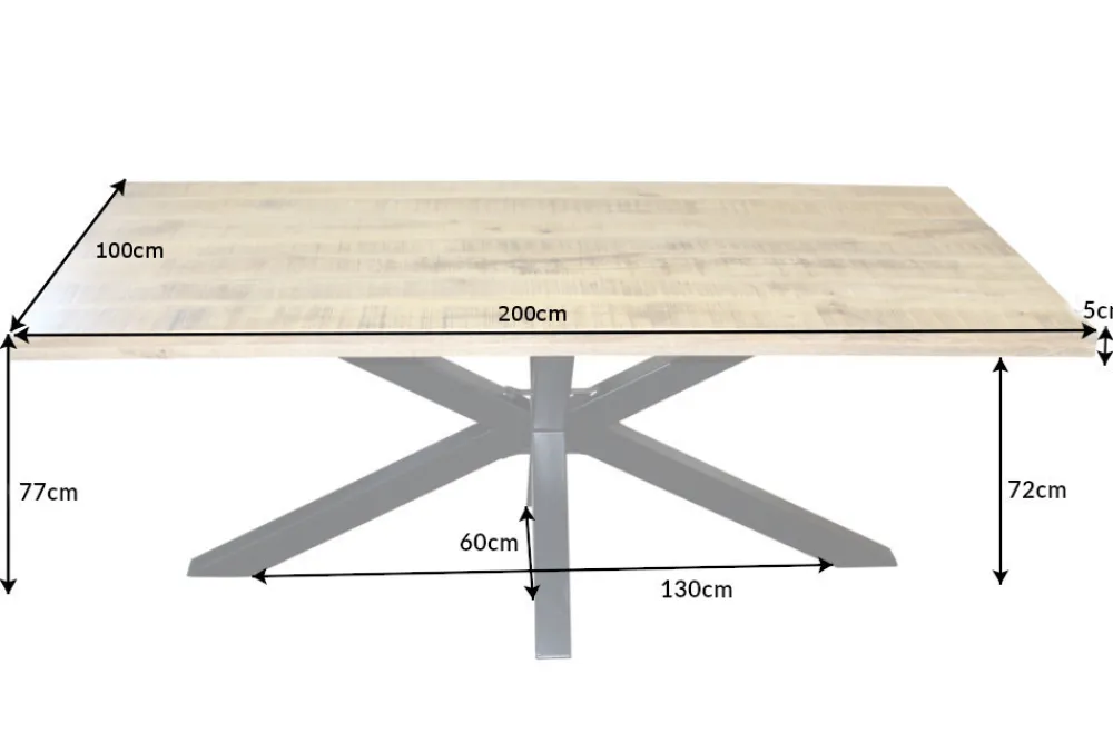 Riess-Ambiente Mehr...|Massivholzesstische > Massiver Industrial Esstisch GALAXIE 200cm Mangoholz sternenförmiges Gestell