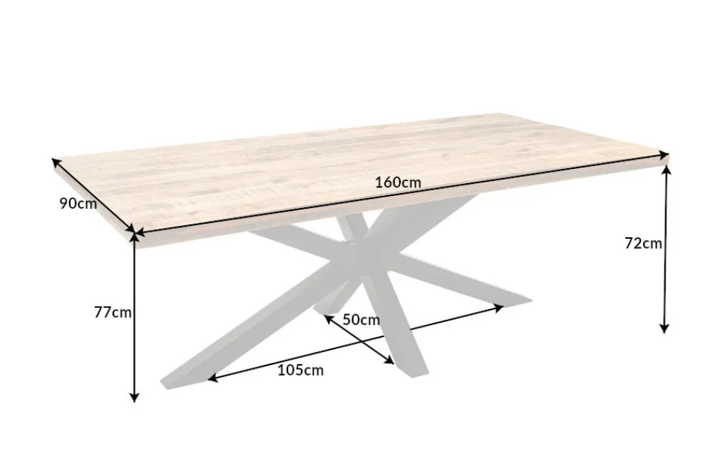 Riess-Ambiente Esstische|Mehr... > Massiver Industrial Esstisch GALAXIE 160cm Mangoholz sternenförmiges Gestell