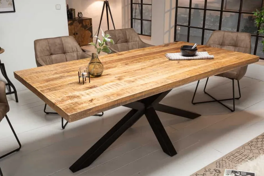 Riess-Ambiente Esstische|Mehr... > Massiver Industrial Esstisch GALAXIE 160cm Mangoholz sternenförmiges Gestell
