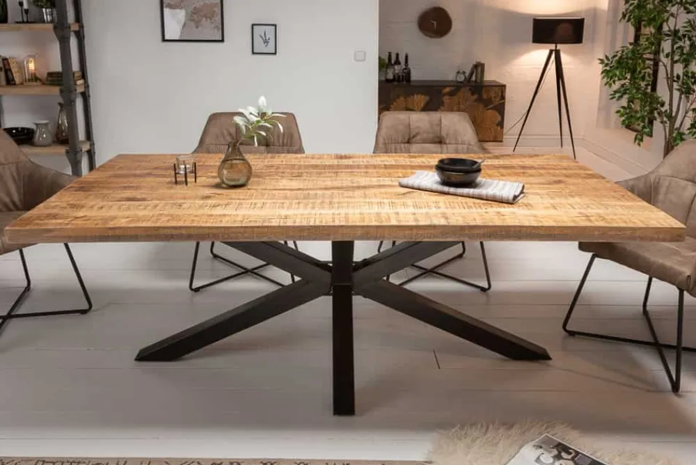 Riess-Ambiente Esstische|Mehr... > Massiver Industrial Esstisch GALAXIE 160cm Mangoholz sternenförmiges Gestell