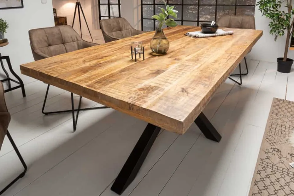 Riess-Ambiente Mehr...|Massivholzesstische > Massiver Industrial Esstisch GALAXIE 240cm natur Mangoholz schwarz Sterngestell