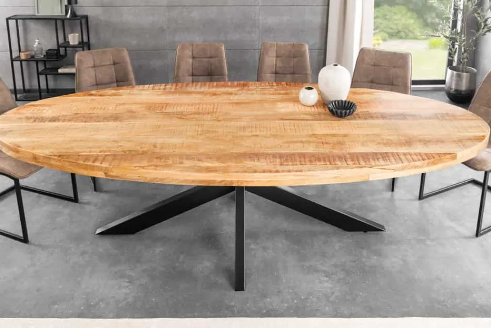 Riess-Ambiente Mehr...|Massivholzesstische > Massiver Industrial Esstisch GALAXIE 240cm natur Mangoholz oval Sterngestell