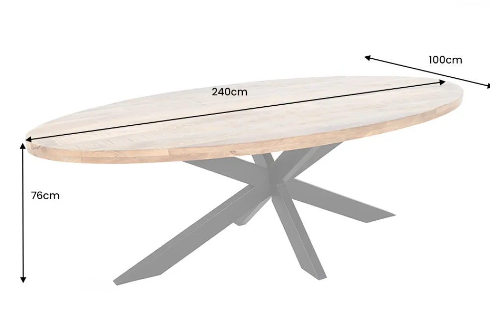 Riess-Ambiente Mehr...|Massivholzesstische > Massiver Industrial Esstisch GALAXIE 240cm natur Mangoholz oval Sterngestell