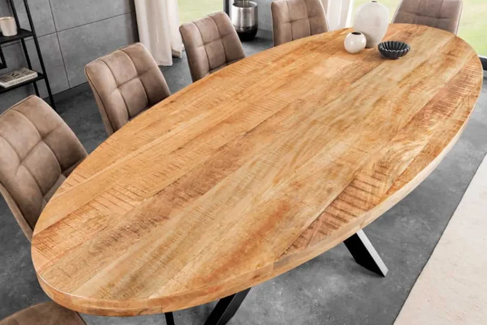 Riess-Ambiente Mehr...|Massivholzesstische > Massiver Industrial Esstisch GALAXIE 240cm natur Mangoholz oval Sterngestell