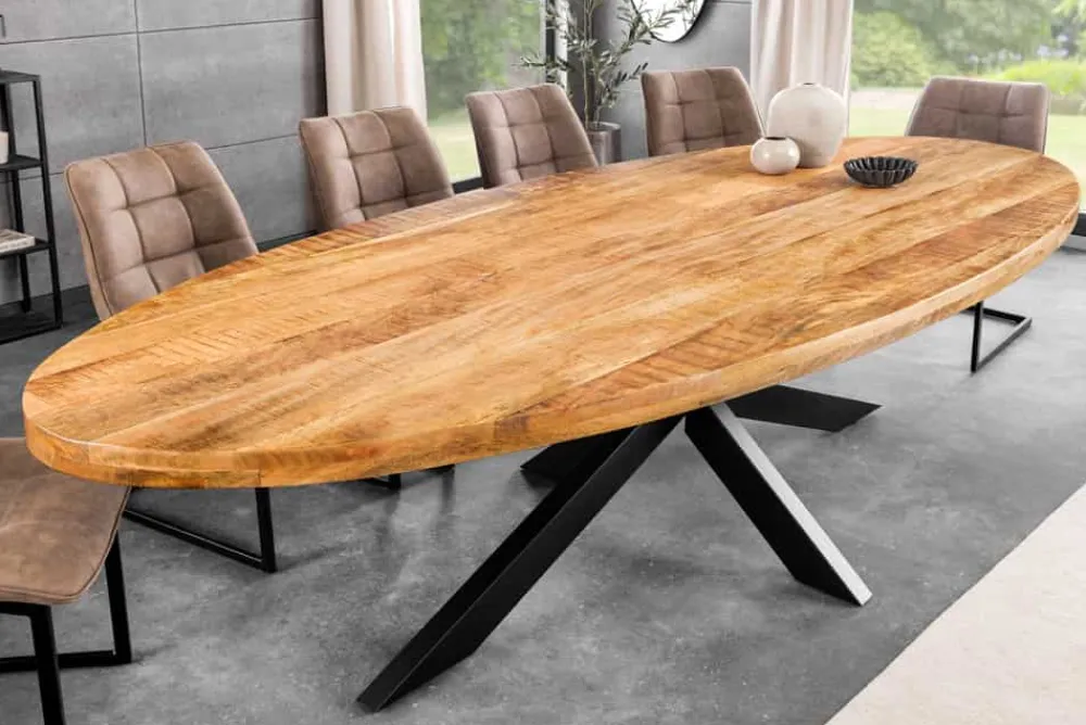 Riess-Ambiente Mehr...|Massivholzesstische > Massiver Industrial Esstisch GALAXIE 240cm natur Mangoholz oval Sterngestell