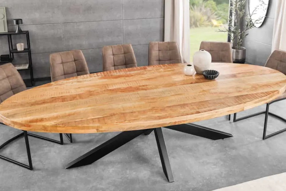 Riess-Ambiente Mehr...|Massivholzesstische > Massiver Industrial Esstisch GALAXIE 240cm natur Mangoholz oval Sterngestell