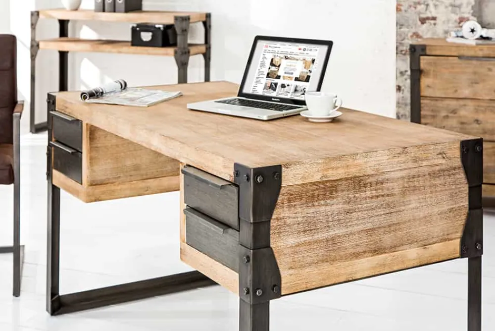 Riess-Ambiente Mehr...|Mehr... > Massiver Industrial Schreibtisch FACTORY 135cm Akazie weiß gekälkt