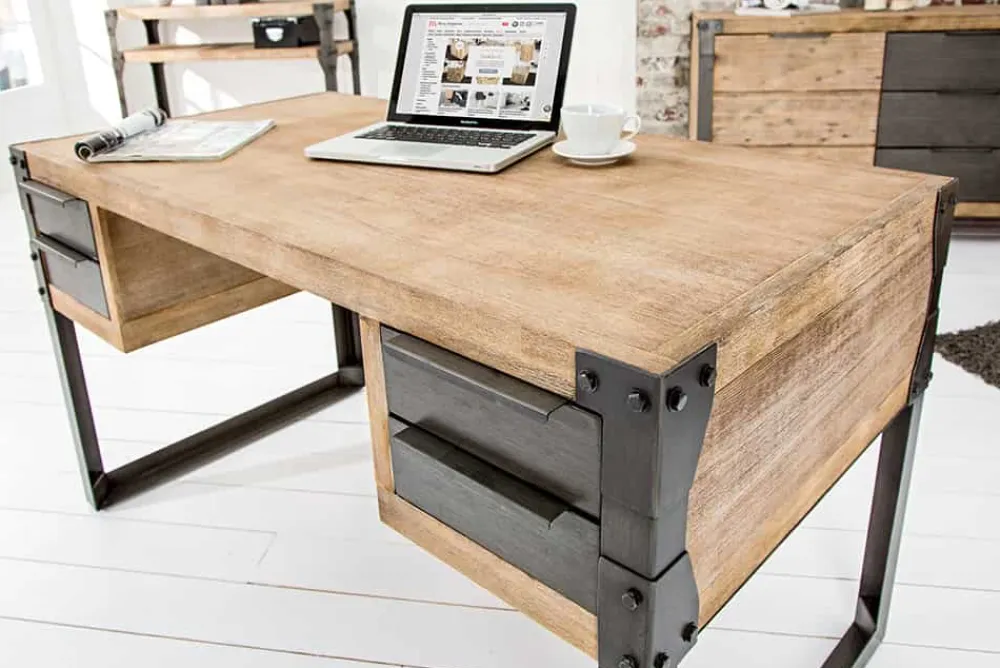 Riess-Ambiente Mehr...|Mehr... > Massiver Industrial Schreibtisch FACTORY 135cm Akazie weiß gekälkt