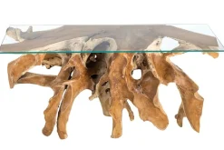 Riess-Ambiente Konsolentische|Mehr... > Massiver Konsolentisch ROOT 150cm natur Teak Massivholz aus Wurzelholz Glasplatte