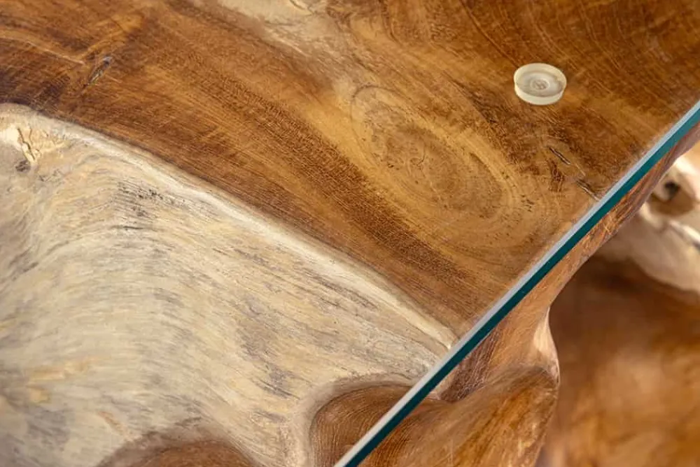 Riess-Ambiente Konsolentische|Mehr... > Massiver Konsolentisch ROOT 150cm natur Teak Massivholz aus Wurzelholz Glasplatte