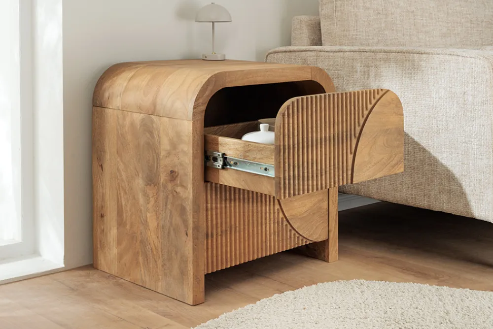 Riess-Ambiente Skandinavisch|Mehr... > Massiver Nachttisch ART DECO 50cm cream finish beige Mangoholz mit Schublade