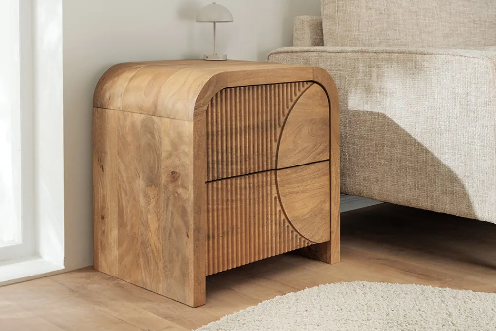 Riess-Ambiente Skandinavisch|Mehr... > Massiver Nachttisch ART DECO 50cm cream finish beige Mangoholz mit Schublade