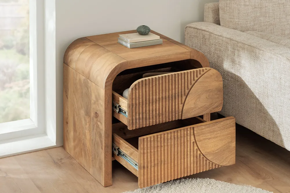 Riess-Ambiente Skandinavisch|Mehr... > Massiver Nachttisch ART DECO 50cm cream finish beige Mangoholz mit Schublade