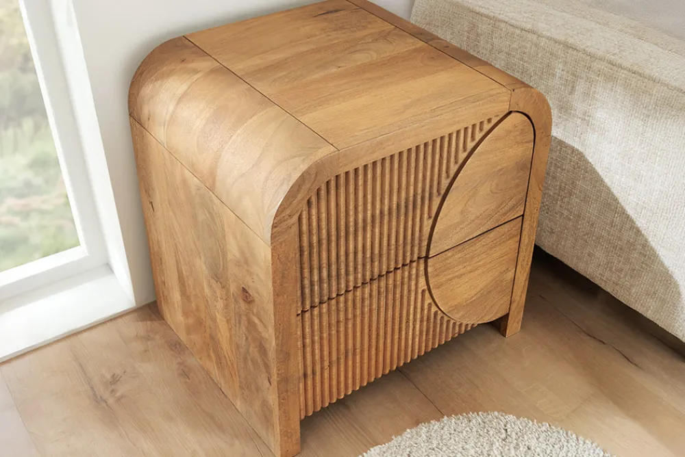 Riess-Ambiente Skandinavisch|Mehr... > Massiver Nachttisch ART DECO 50cm cream finish beige Mangoholz mit Schublade