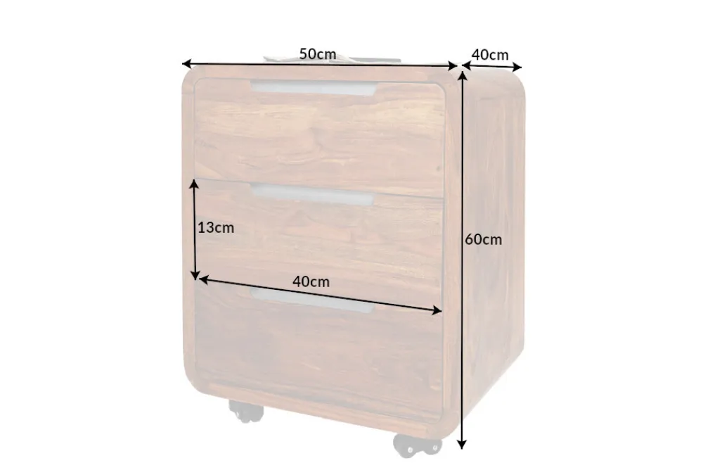 Riess-Ambiente Mehr...|Mehr... > Massiver Rollcontainer CUBUS 60cm braun Sheeshamholz stone finish drei Schubladen