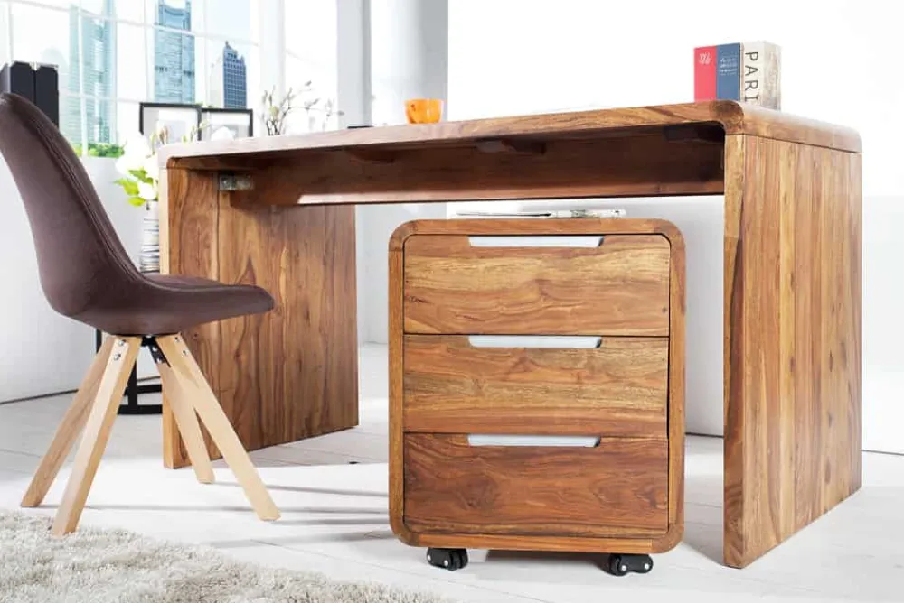 Riess-Ambiente Mehr...|Mehr... > Massiver Rollcontainer CUBUS 60cm braun Sheeshamholz stone finish drei Schubladen