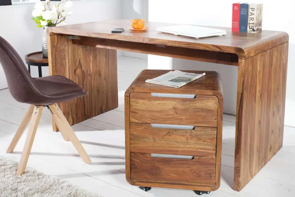 Riess-Ambiente Mehr...|Mehr... > Massiver Rollcontainer CUBUS 60cm braun Sheeshamholz stone finish drei Schubladen