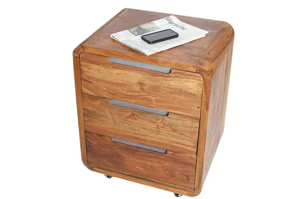 Riess-Ambiente Mehr...|Mehr... > Massiver Rollcontainer CUBUS 60cm braun Sheeshamholz stone finish drei Schubladen