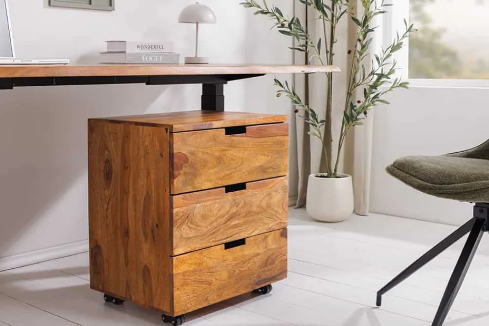 Riess-Ambiente Mehr...|Massivholzschränke > Massiver Rollcontainer MAKASSAR 60cm braun stone finish Sheesham mit Schubladen