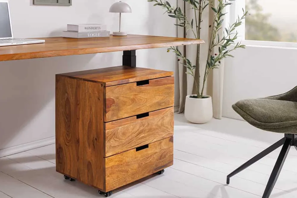 Riess-Ambiente Mehr...|Massivholzschränke > Massiver Rollcontainer MAKASSAR 60cm braun stone finish Sheesham mit Schubladen