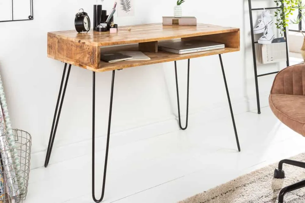 Riess-Ambiente Mehr...|Massivholztische > Massiver Schreibtisch SCORPION 100cm natur Mangoholz Hairpin Legs