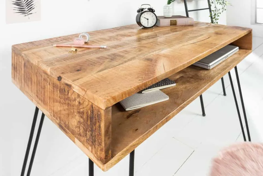 Riess-Ambiente Mehr...|Massivholztische > Massiver Schreibtisch SCORPION 100cm natur Mangoholz Hairpin Legs
