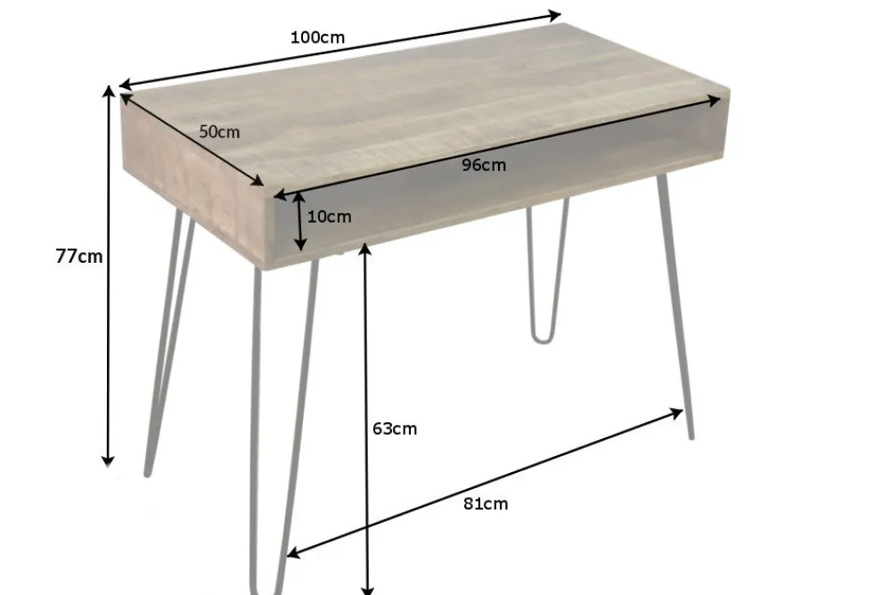 Riess-Ambiente Mehr...|Massivholztische > Massiver Schreibtisch SCORPION 100cm natur Mangoholz Hairpin Legs
