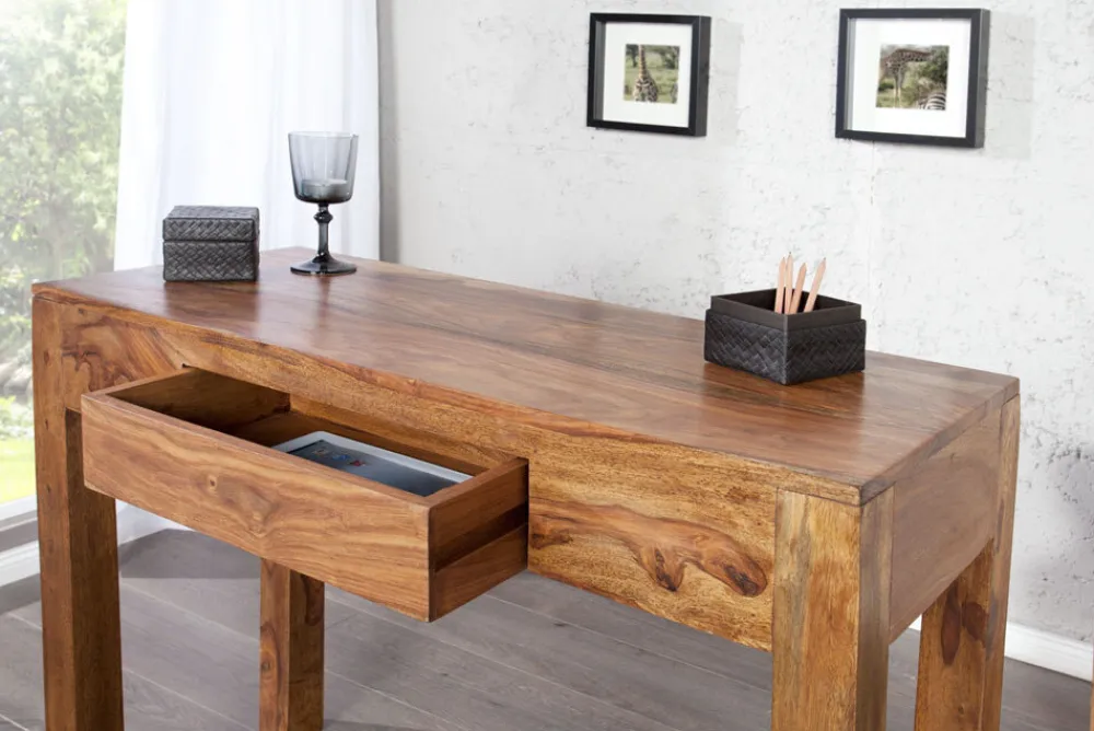 Riess-Ambiente Mehr...|Konsolentische > Massiver Sekretär MAKASSAR 100cm braun Sheesham stone finish Schreibtisch Konsolentisch