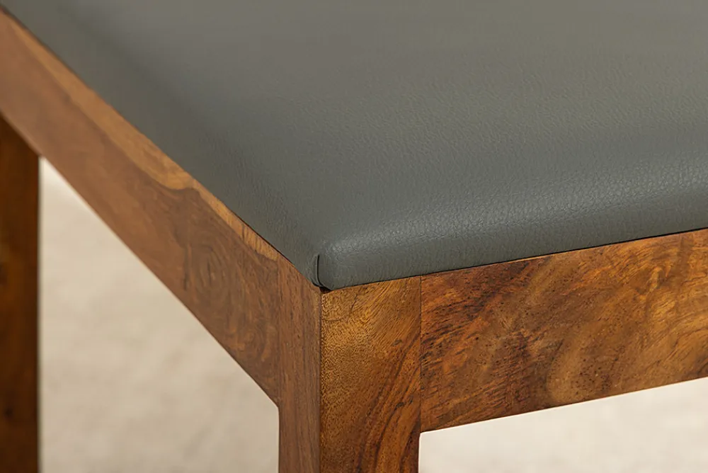 Riess-Ambiente Mehr...|Massivholzstühle > Massiver Stuhl MAKASSAR braun stone finish Sheesham dunkelgrau Kunstleder