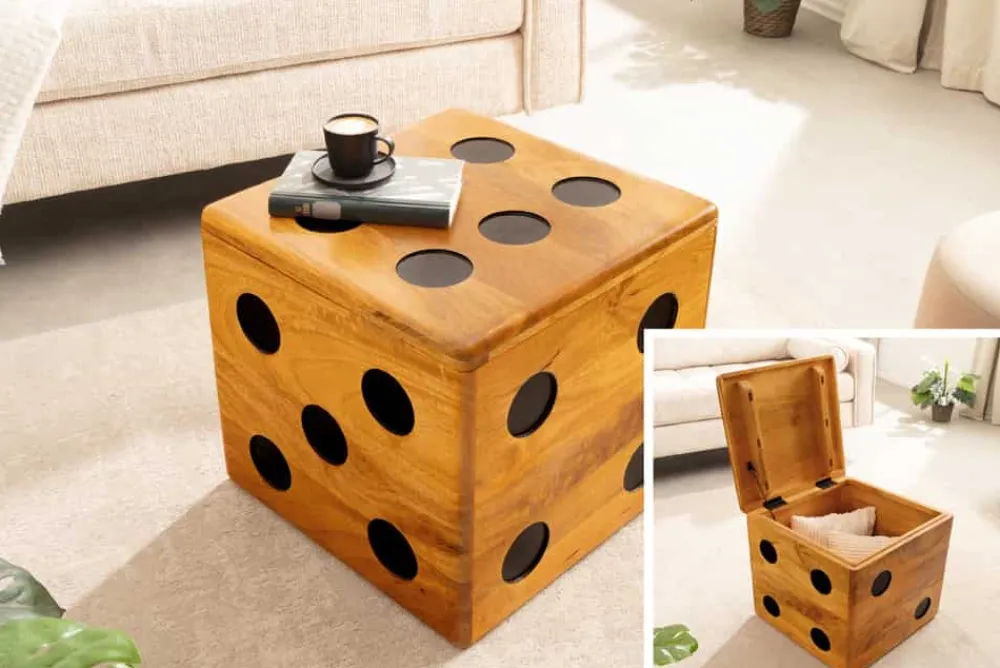 Riess-Ambiente Beistelltische|Mehr... > Massiver Würfel-Hocker CUBE 40cm natur Mangoholz Beistelltisch stapelbar mit Fach
