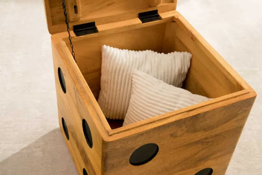 Riess-Ambiente Beistelltische|Mehr... > Massiver Würfel-Hocker CUBE 40cm natur Mangoholz Beistelltisch stapelbar mit Fach