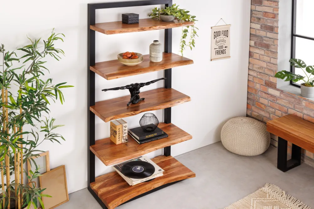 Riess-Ambiente Mehr...|Industrial Loft > Massives Bücherregal MAMMUT 180cm Akazie schwarz fünf Regalböden