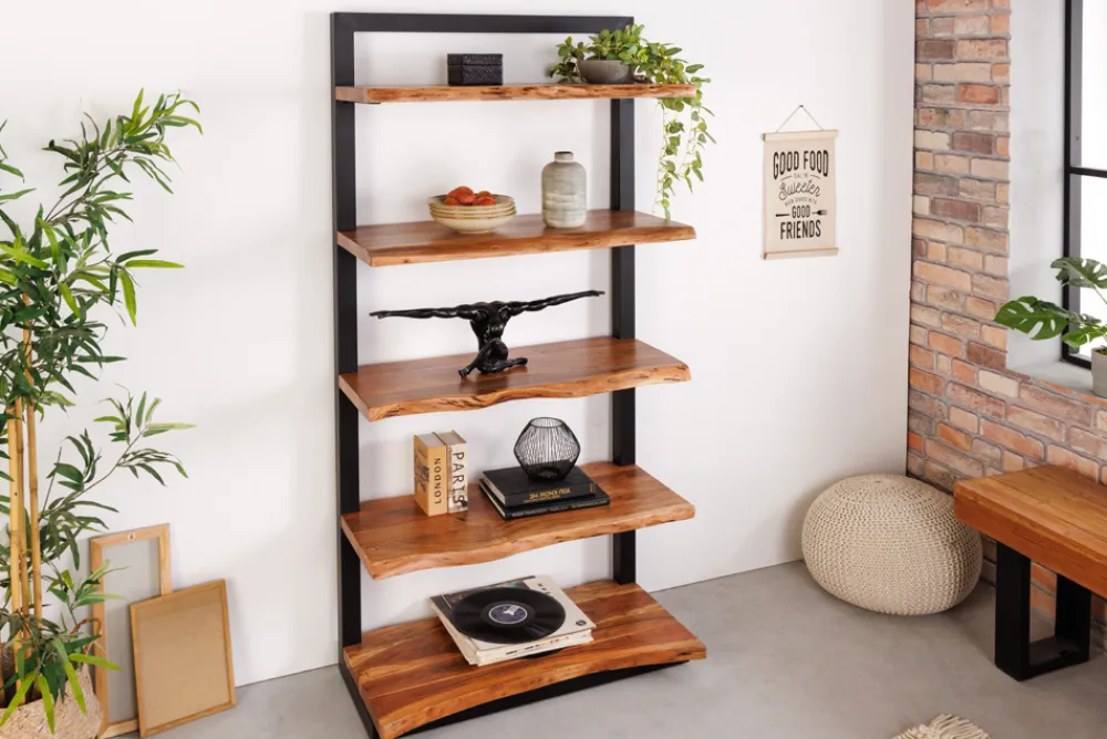 Riess-Ambiente Mehr...|Industrial Loft > Massives Bücherregal MAMMUT 180cm Akazie schwarz fünf Regalböden