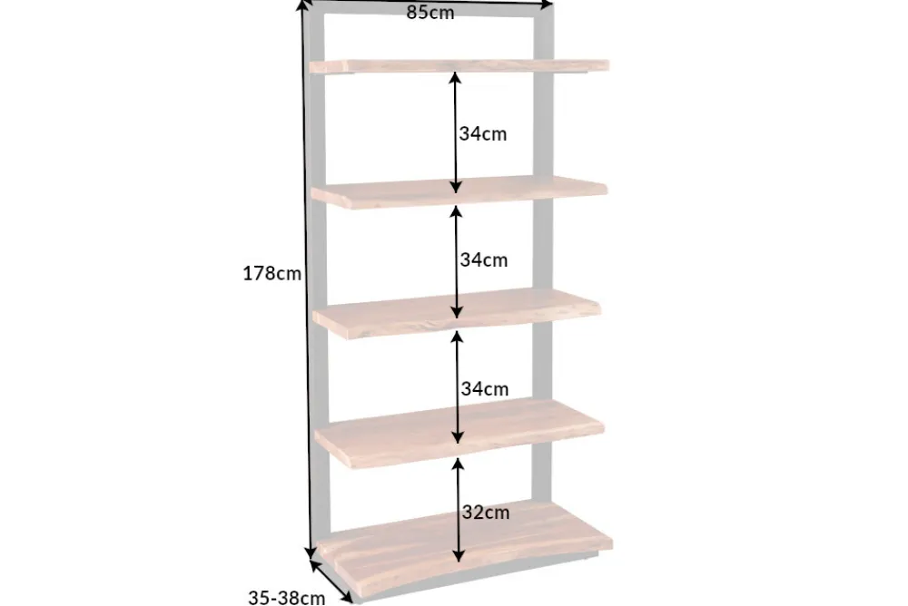 Riess-Ambiente Mehr...|Industrial Loft > Massives Bücherregal MAMMUT 180cm Akazie schwarz fünf Regalböden